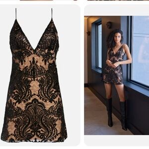 FREE PEOPLE Black Night Shimmers Mini Dress Size 10 MSRP $108 OB553497